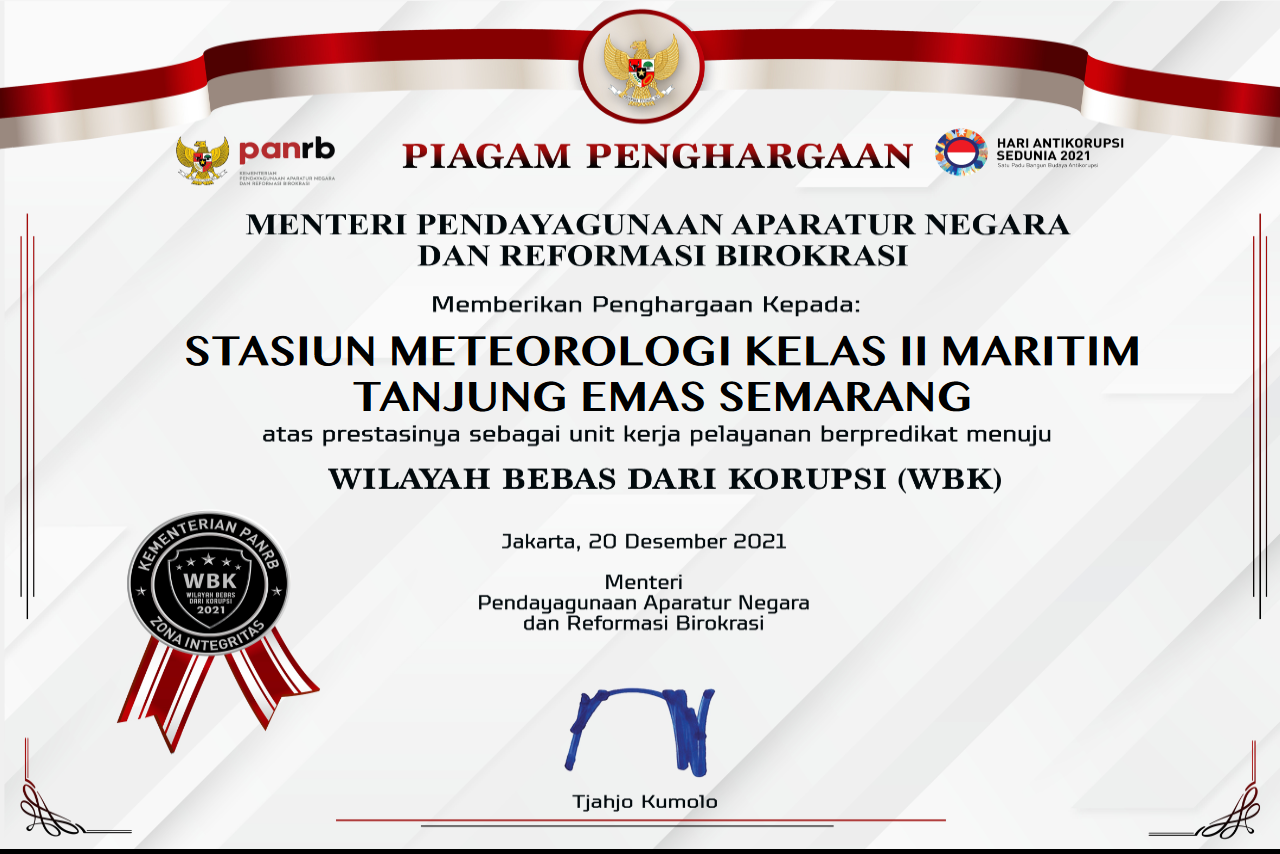 Piagam Penghargaan WBK Stamar Semarang